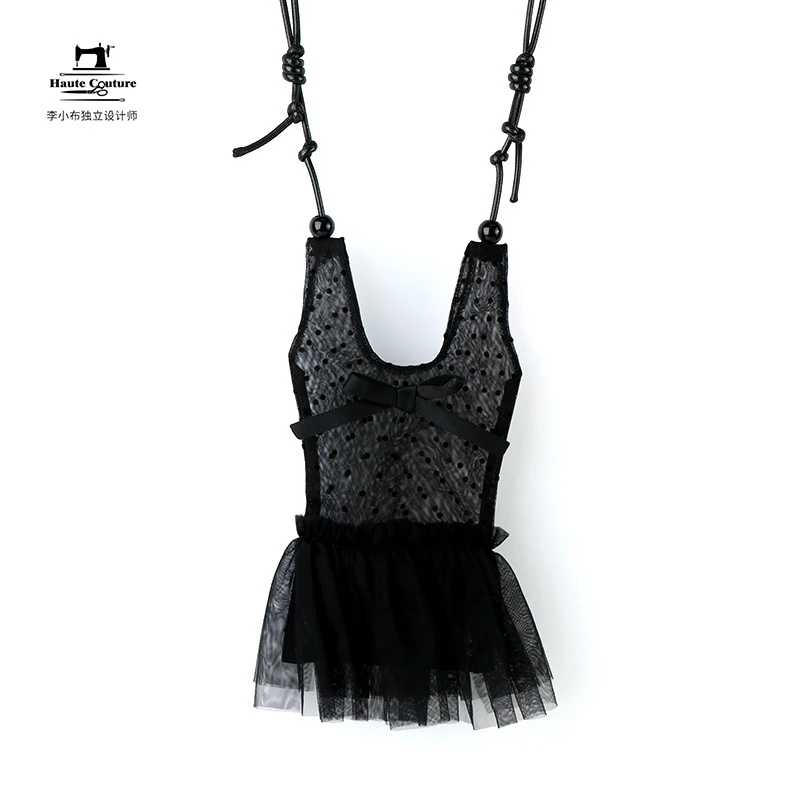 【黑天鹅】蕾丝网纱裙黑色原创设计炸街手机包时尚