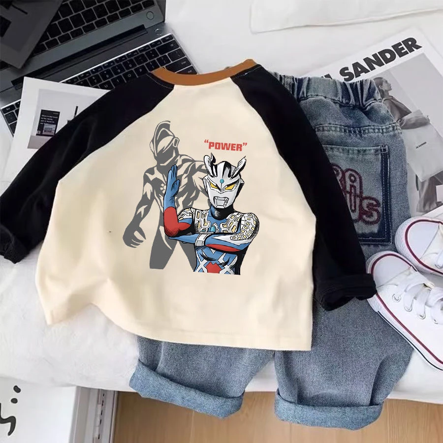 男童新款奥特曼超人纯棉长袖T恤布莱泽赛罗春秋小童打底卡通上衣