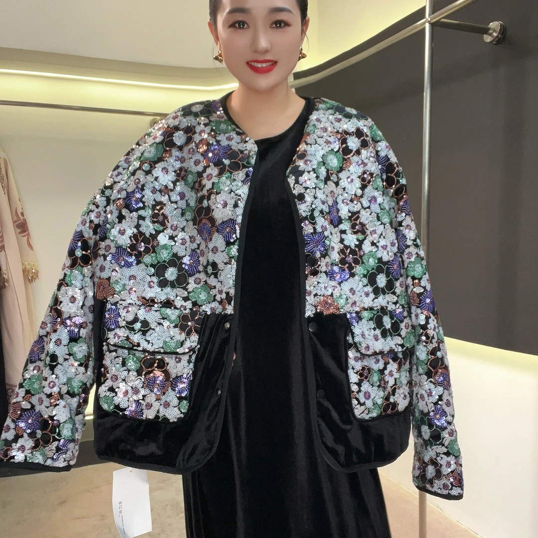 【Mrs MAIMAI】秋冬新款复古百搭重工短款长袖丝绒外套A243