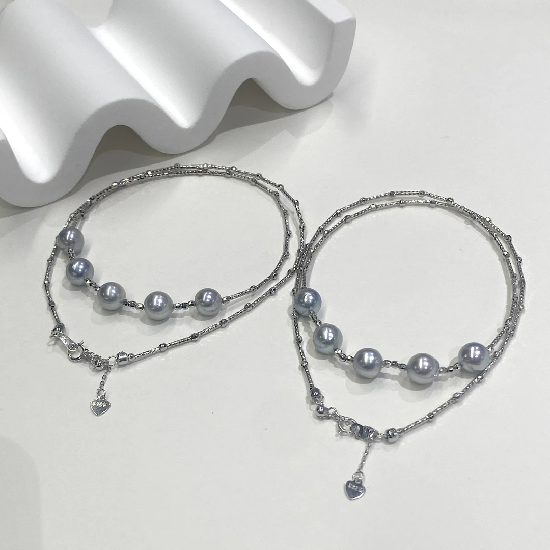 【小宝珠宝】19 S100399-S925银镶嵌珍珠项链-多样性发其一-8mm