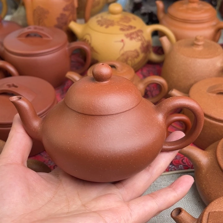 『***』茶壶紫砂原矿红降坡矮梨精工半手200cc