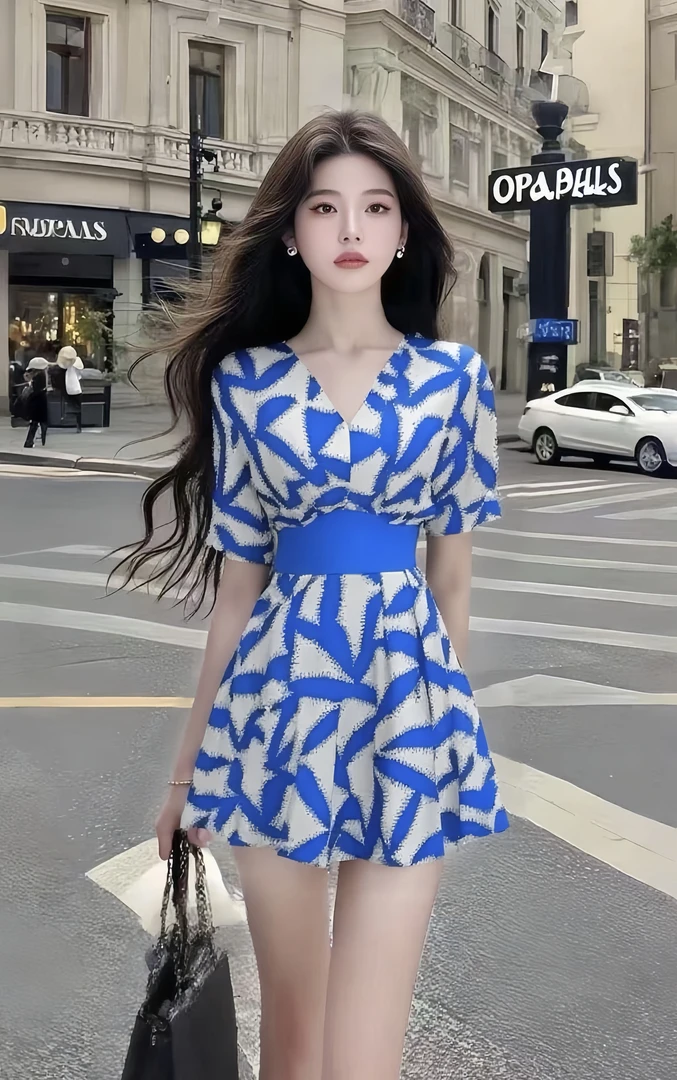 海洋蓝小众设计感新款辣妹纯欲短款夏季纯欲收腰显瘦穿搭多巴胺