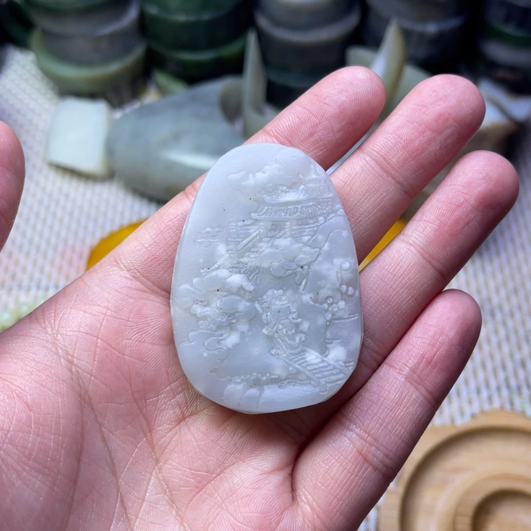 未镶嵌和田玉珠宝半成品烟紫意境雪花牌