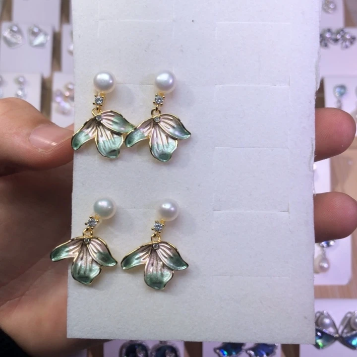 淡水珍珠耳饰银S925镶嵌