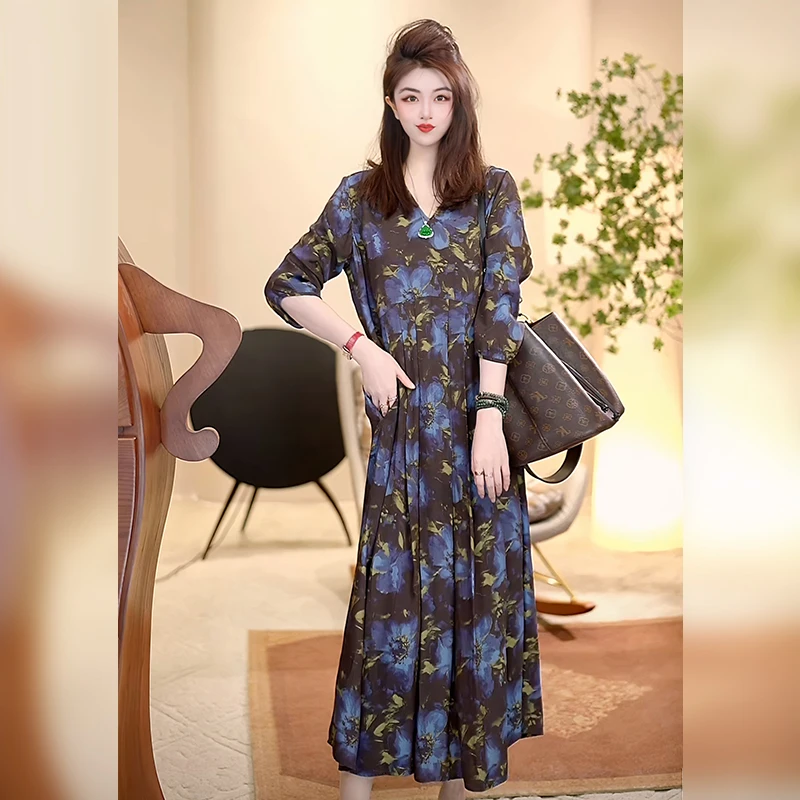 【Linda姐高端线】新款时尚轻奢复古气质印花连衣裙AA5LYH0754