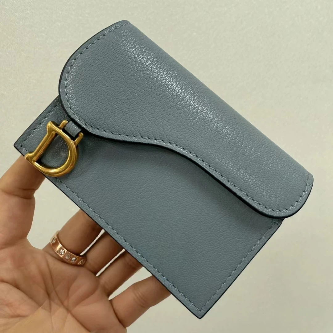 99新 DIOR/迪奥 蔚蓝/蓝灰色 马鞍 小卡包