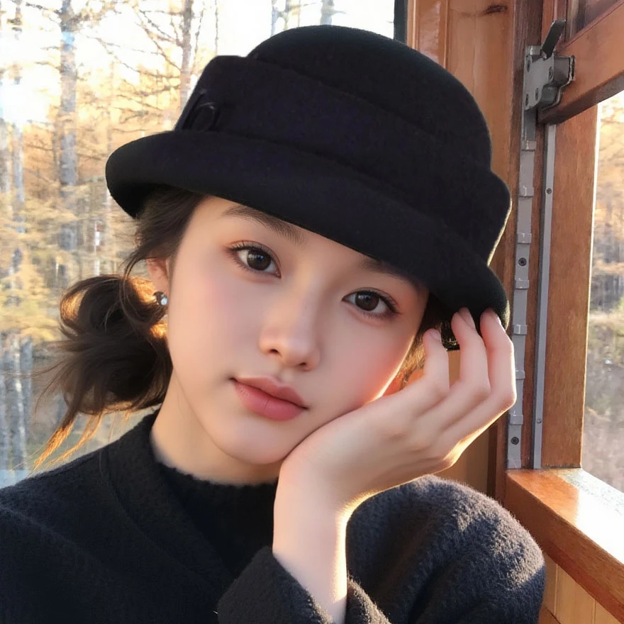 『国风款』帽子女2025新款留洋千金风礼帽赫本风贝雷帽黑色渔