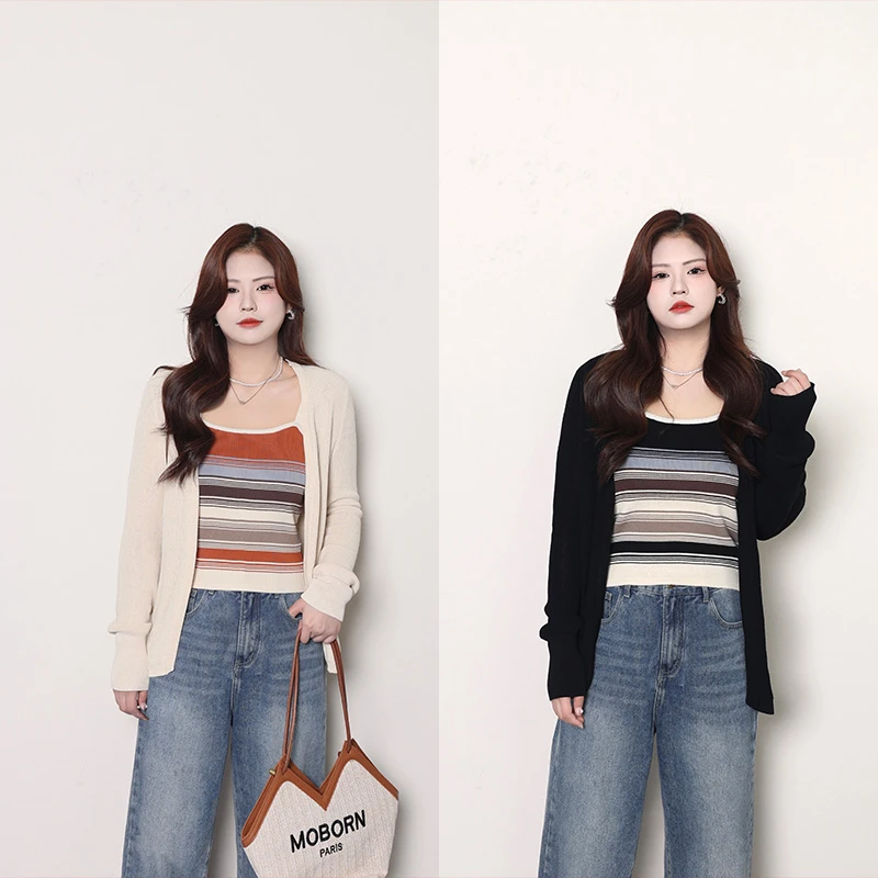 QC李潇洒【散文诗】-微胖大码女装秋季气质针织背心+ 长袖针织衫