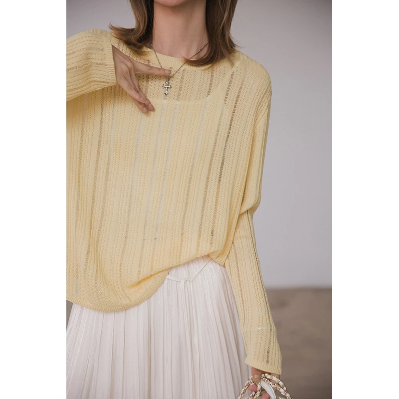 【季末折扣】小谷粒向日葵针织衫仿麻包芯纱上衣