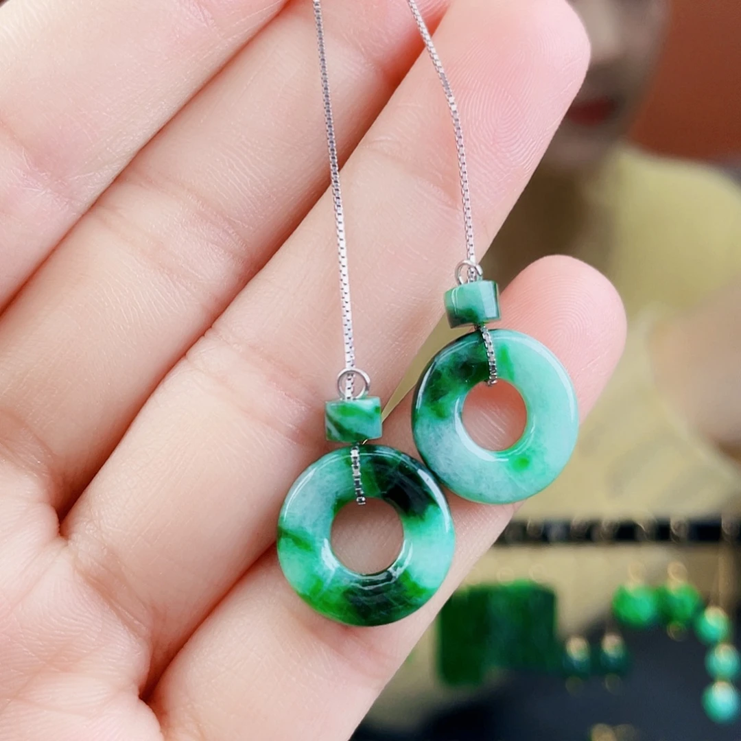 翡翠银S925镶嵌耳饰