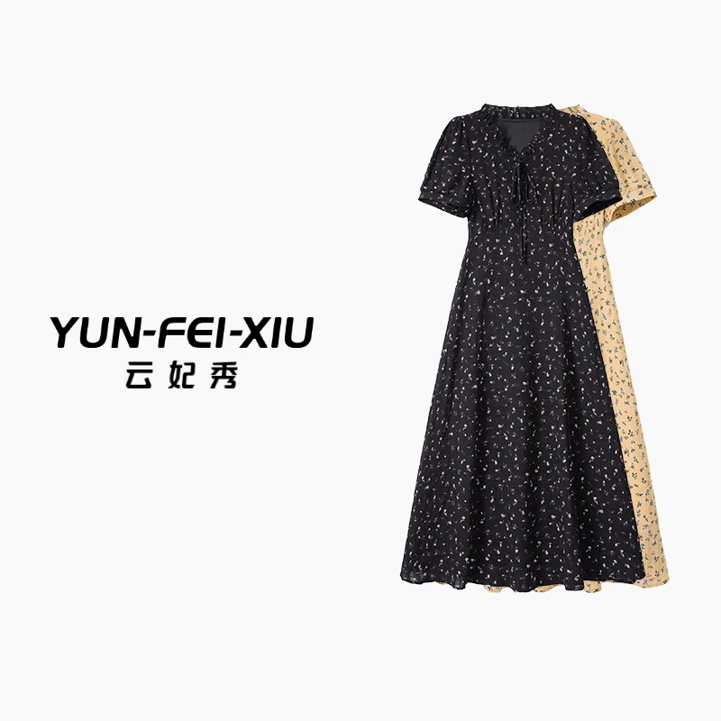 云妃秀大码女装连衣裙V领百搭碎花时尚休闲宽松显瘦胖妹妹夏64269