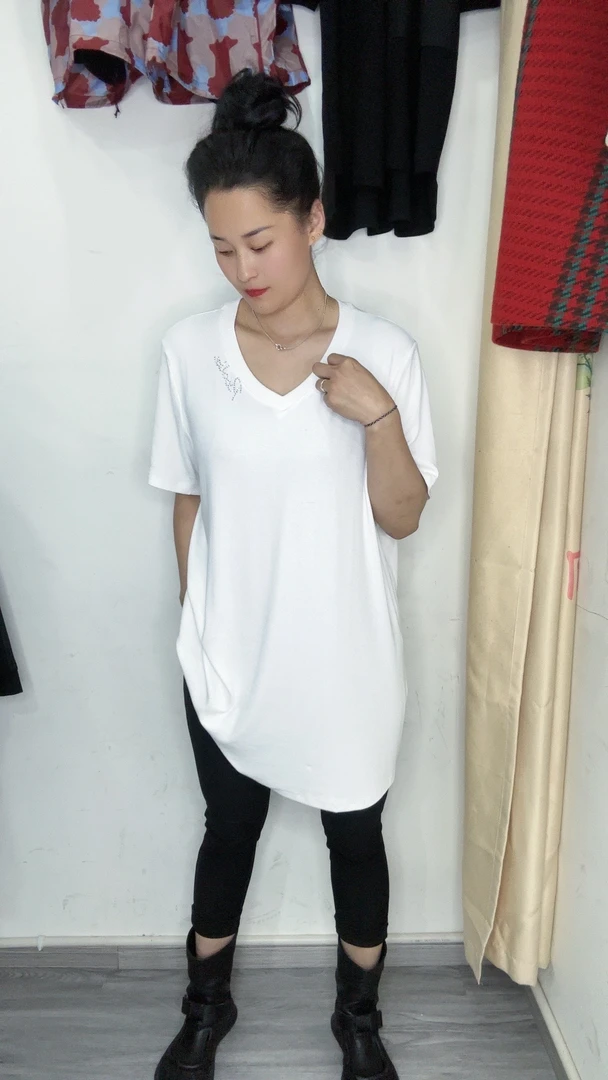 女郎新款V领中长打底百搭款861