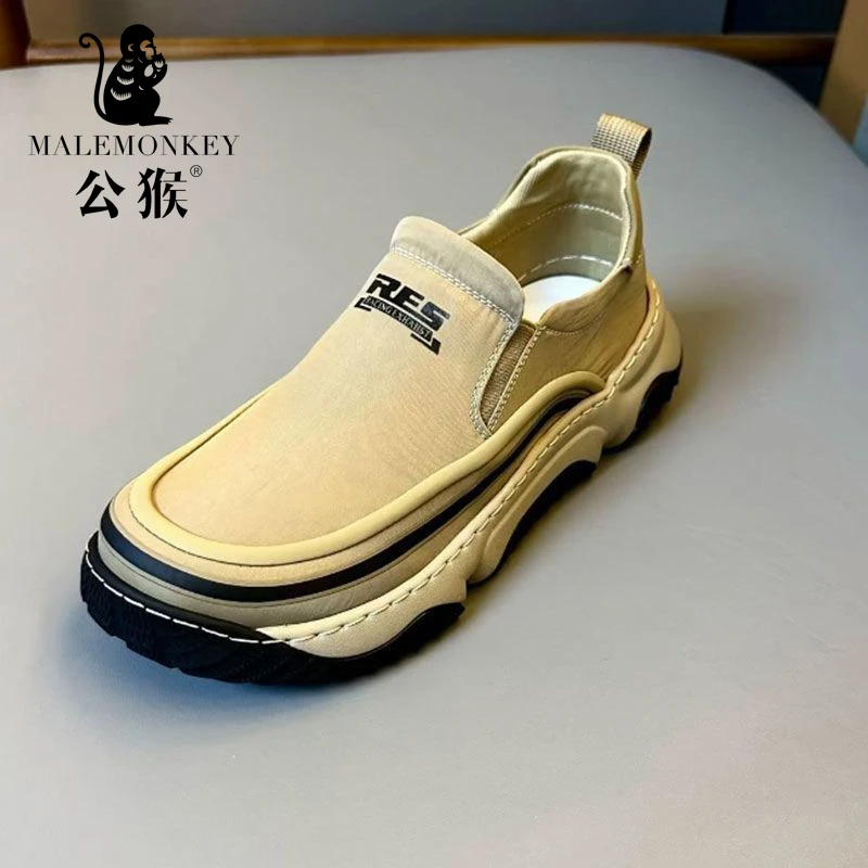 公猴男鞋夏季透气百搭休闲帆布鞋子男款耐磨一脚蹬软底板鞋-FF223