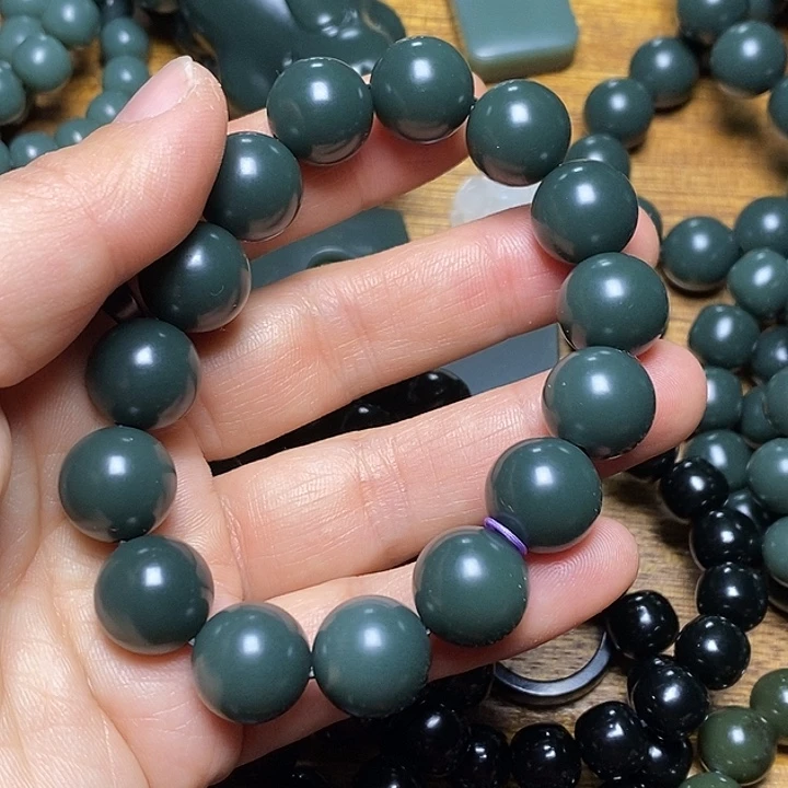 和田玉（青玉）未镶嵌手链和田玉青海格尔木深蓝毕业手串卡14