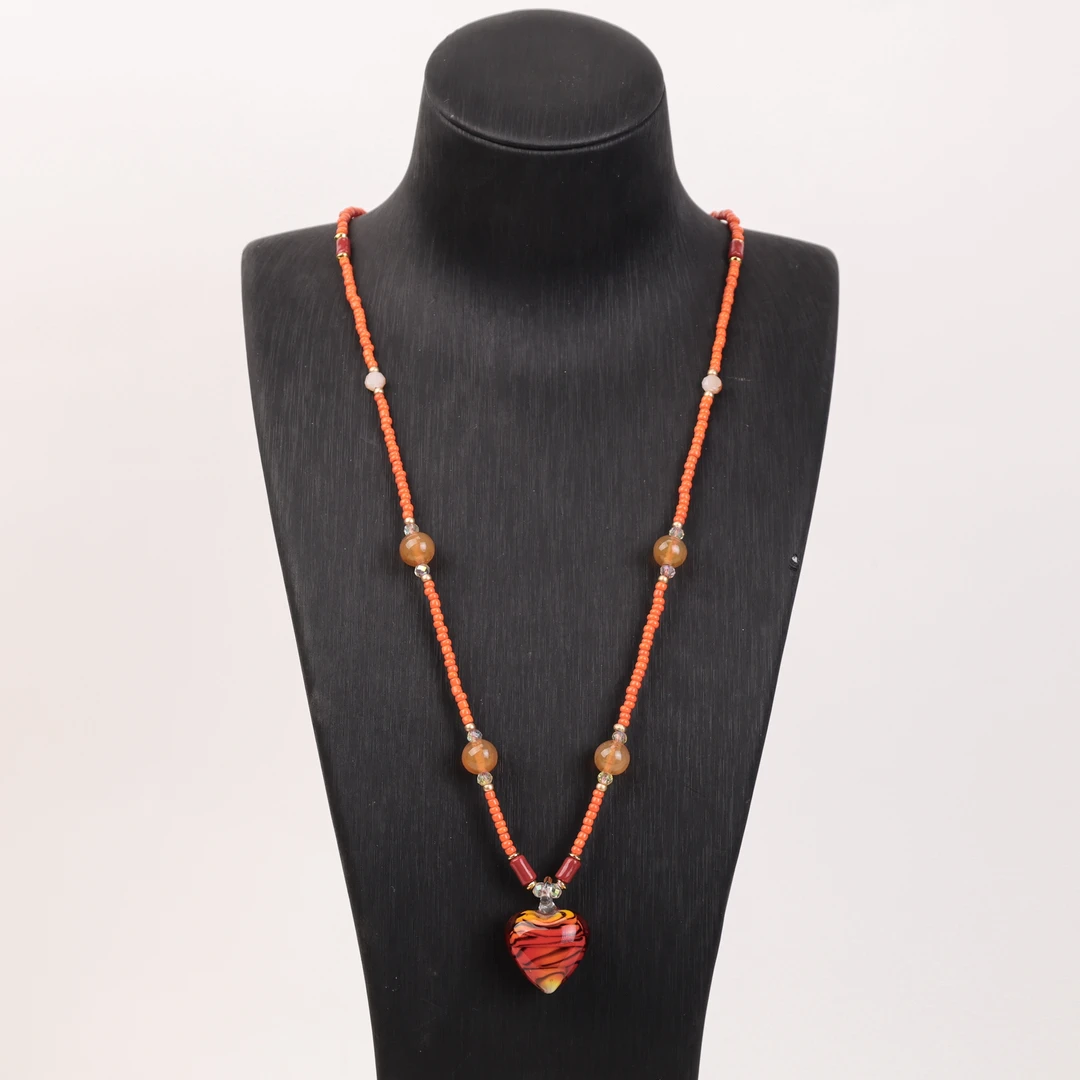 合金项链 LZ2662豹纹爱心橙色小米珠杏色琉璃项链