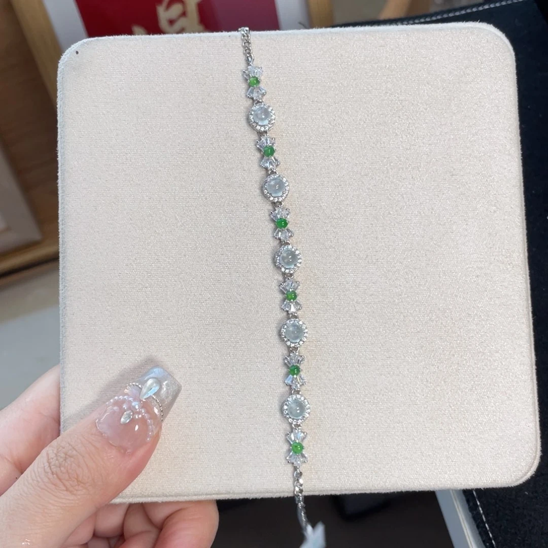 翡翠手链银S925镶嵌12579