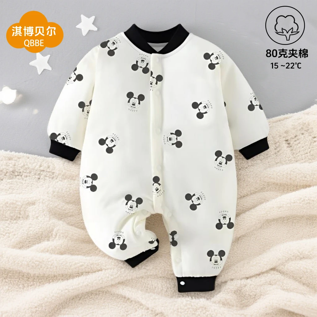 新生儿婴儿棉衣秋冬季纯棉80克连体衣夹棉加厚保暖外出服冬款棉服