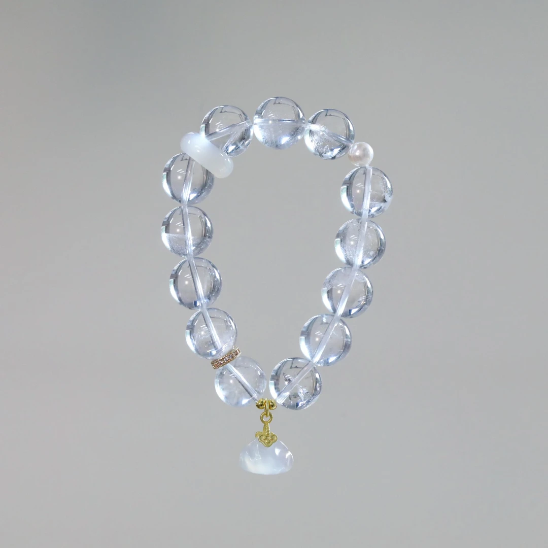 CB3572 白阿塞 淡水珍珠 白玛瑙跑环 白玛瑙饺子水晶手串