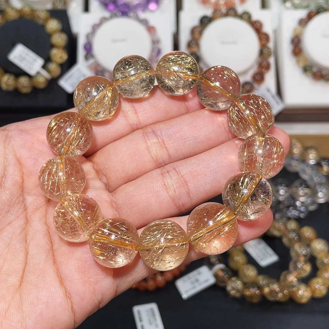 发晶未镶嵌手链金发晶15.5mm