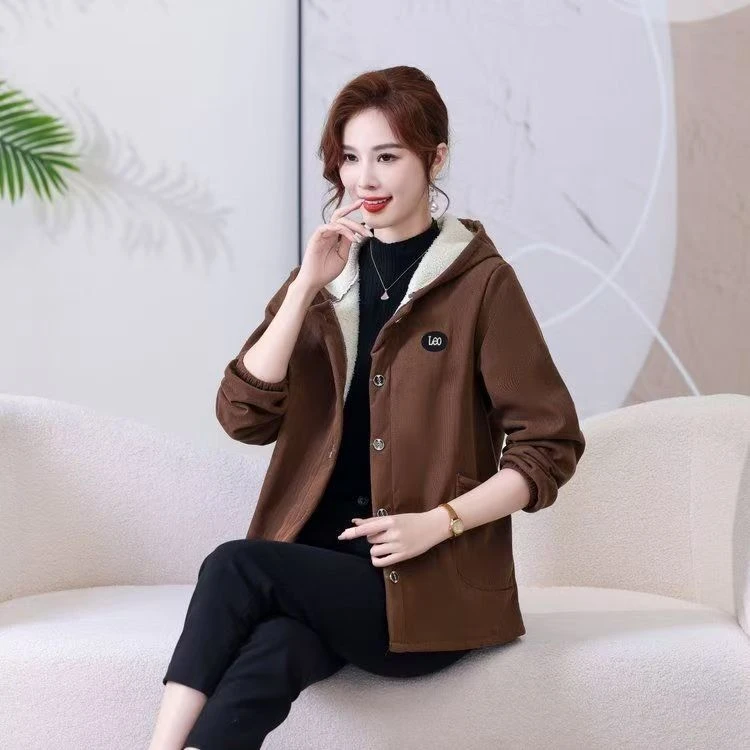 11320-大码妈妈装棉衣加绒加厚连帽外套冬季新款中老年女装棉袄