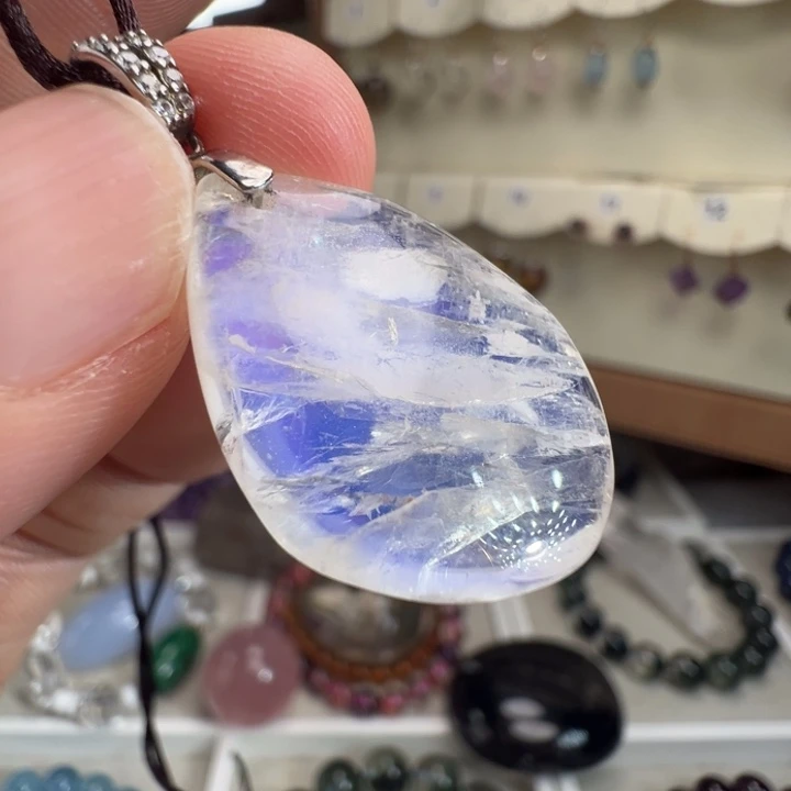 银S925镶嵌长石颈饰天然蓝光月光石