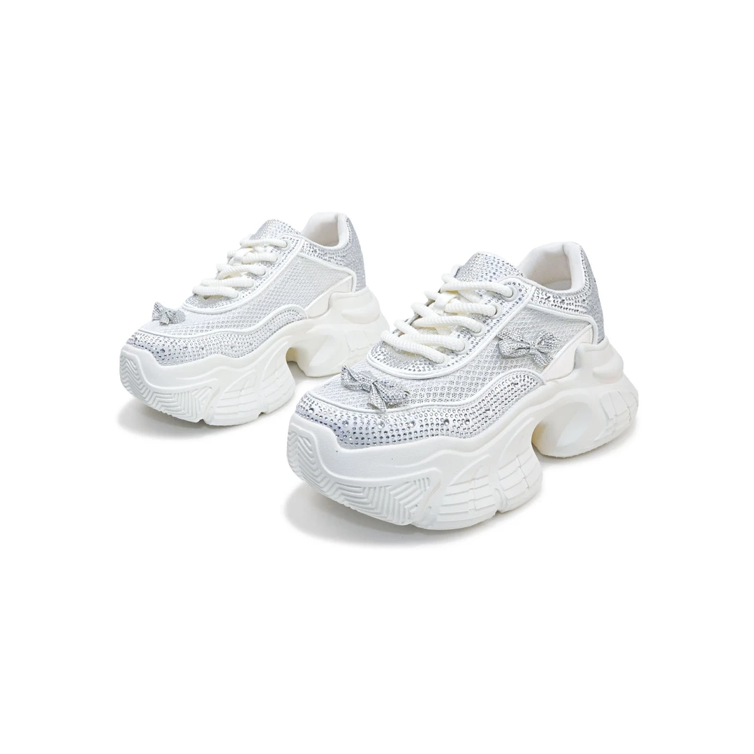 【设计师款】蝴蝶结水钻网面透气增高老爹鞋超轻~能跑步的老爹鞋