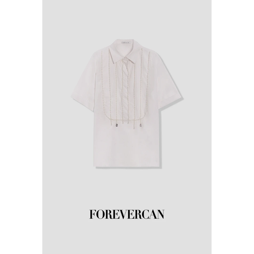 FOREVERCAN“琴弦”宫廷风立体珠珠短袖衬衫上衣 CANST14330
