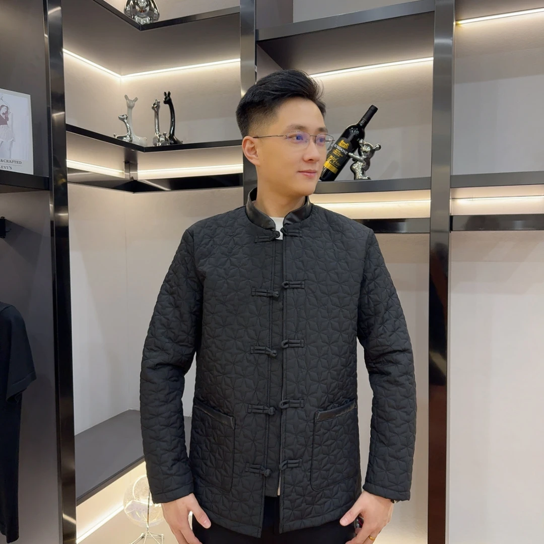 【现货】25321厚款提花保暖防水立领棉服棉衣男士修身秋冬复古冬季