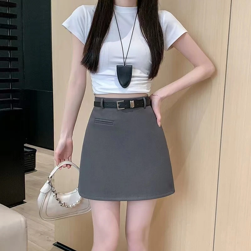 灰色西装半身裙女秋季2025新款高腰小个子防走光女士显瘦a字短裙