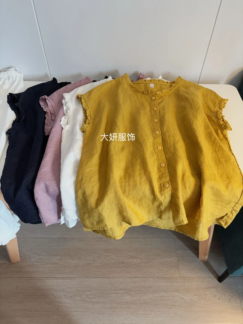 木耳边！100%纯亚麻！衬衫气质款包肩飞袖衬衫上衣