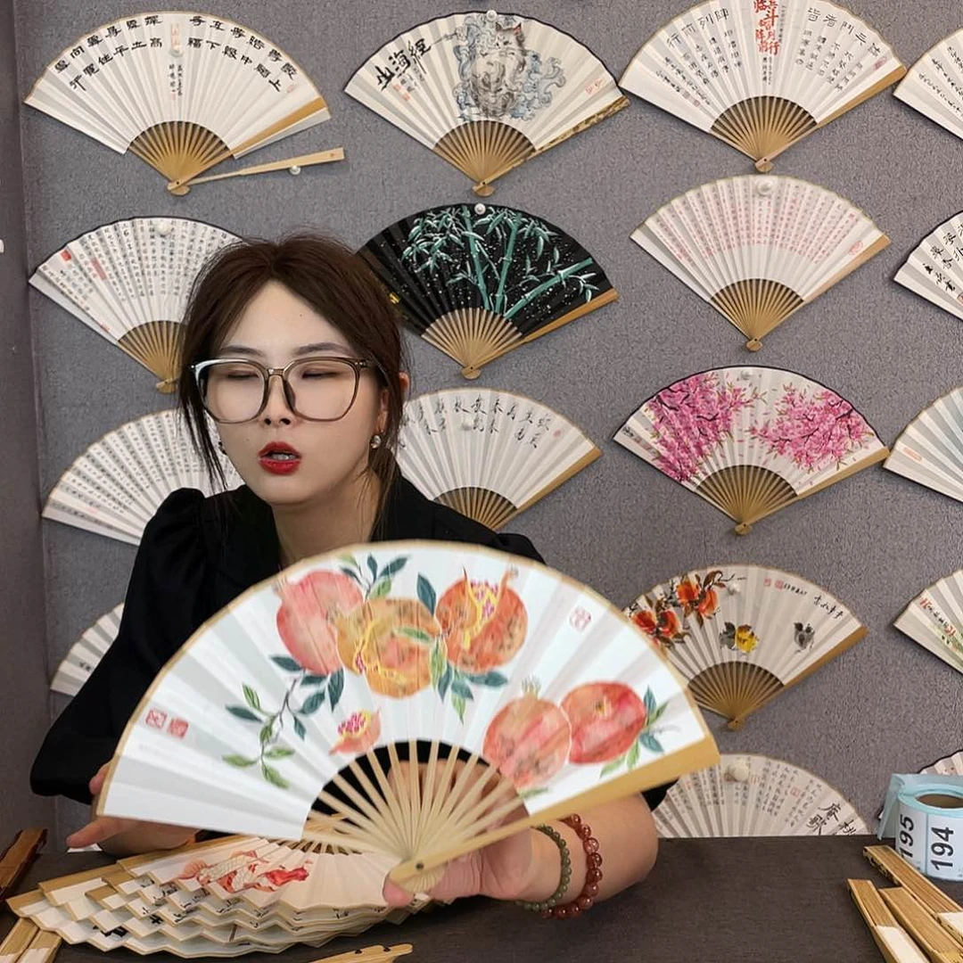 书法6寸玉竹-纯手绘-文玩扇骨（默认粘好）