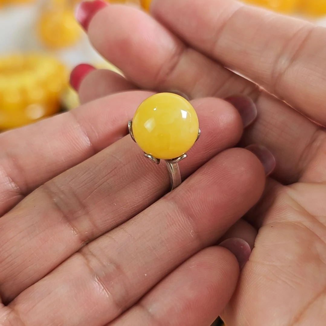 银S925镀金镶嵌蜜蜡戒指