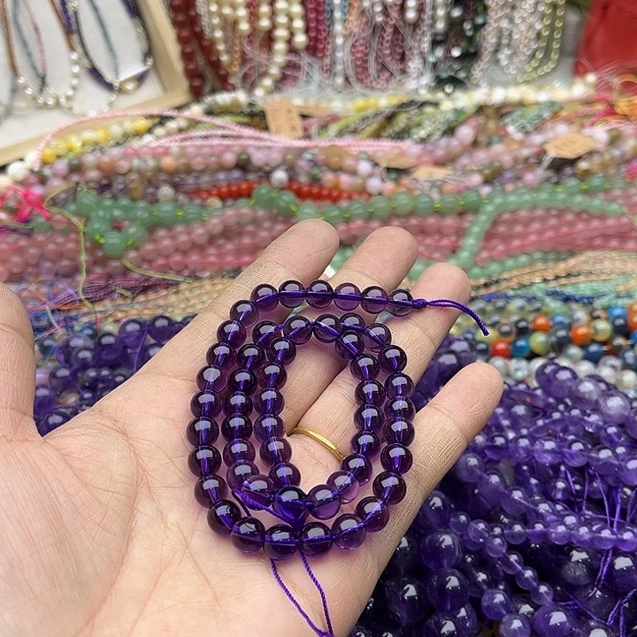 玛瑙/玉髓珠宝半成品未镶嵌一条8mm净体紫晶