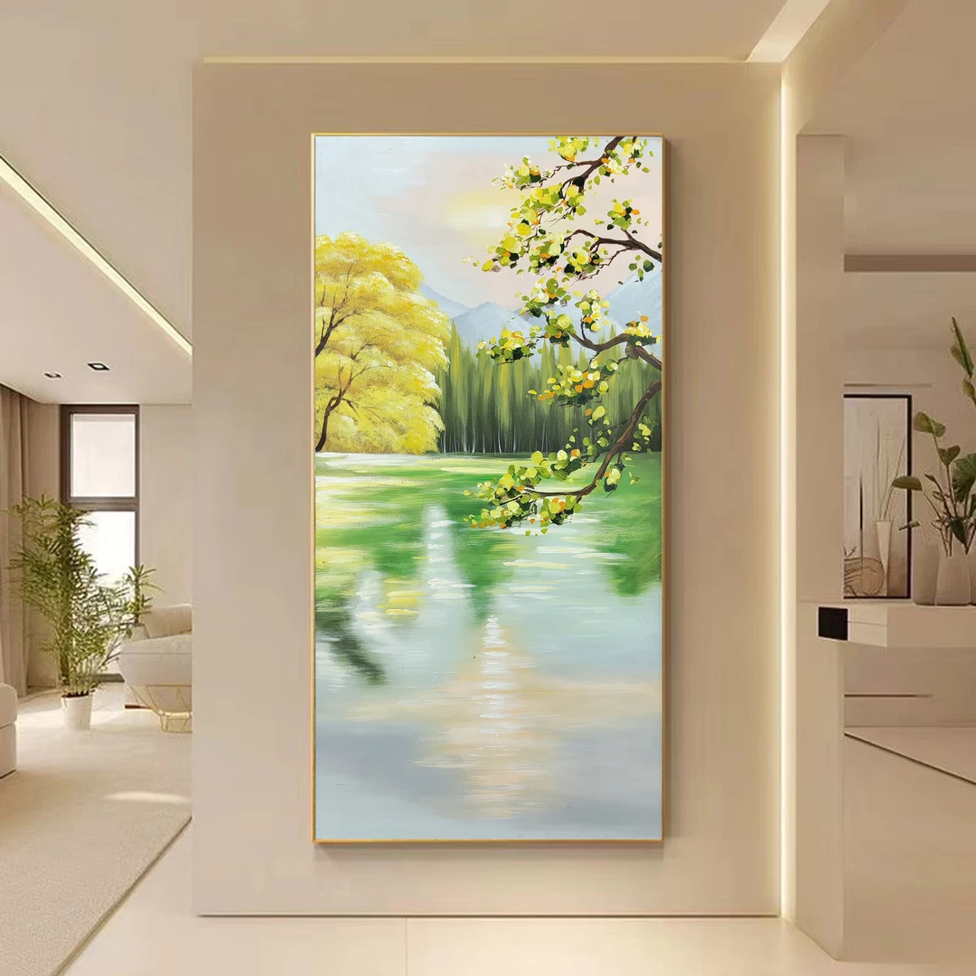 XG 740《诗情画意》现代山水超写实纯手绘手工油画玄关背景墙装饰画