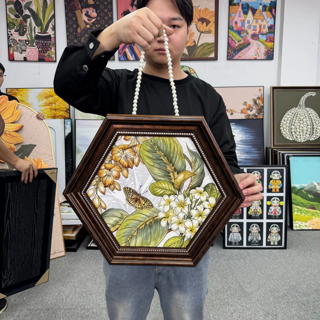 六边形美式复古花卉装饰画客厅餐厅轻奢挂画中古风挂画144