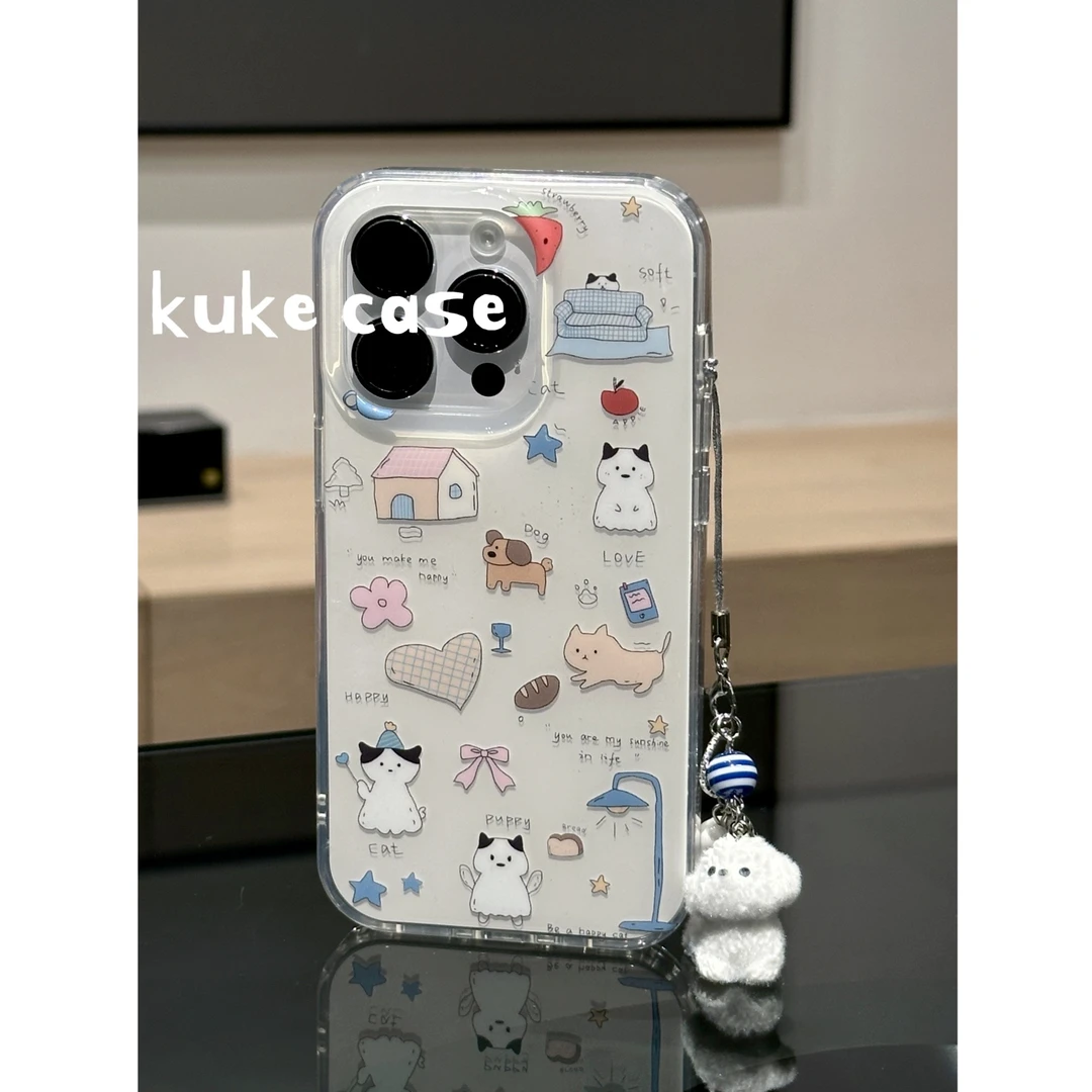 【适用苹果】ins清新可爱小狗插画双层亮面手机壳苹果16Pro