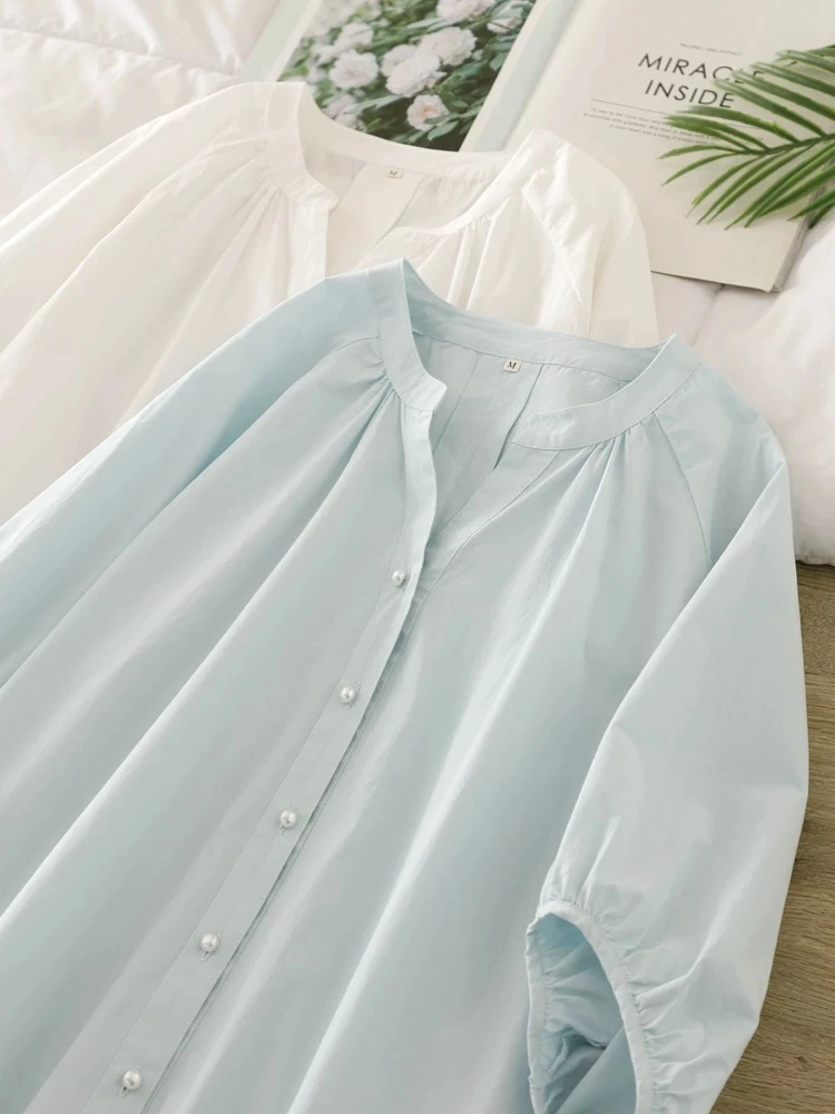 简约V领短袖衬衫女装夏季宽松显瘦