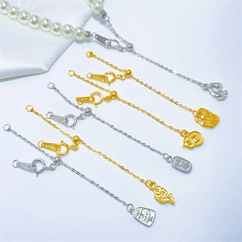 925银银制品 s925纯银可调节尾链 延长链串珠搭扣拉抽链diy加长链