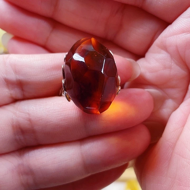 琥珀银S925镶嵌裸石戒指