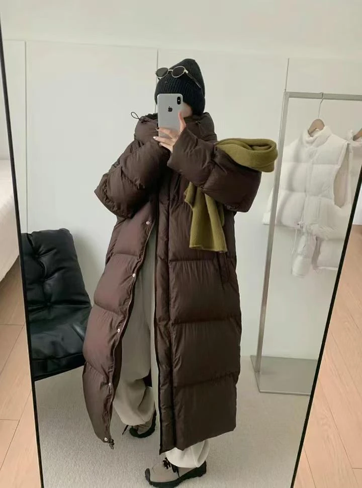 可爱推荐 88919韩版连帽长款羽绒服女