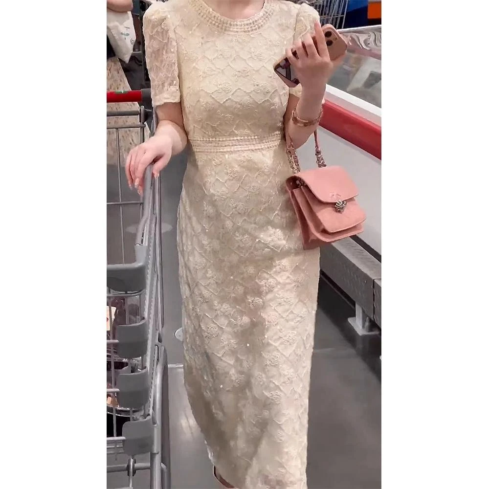 5628法式时尚轻奢蕾丝连衣裙女2025年夏季新款气质显瘦长裙子百搭