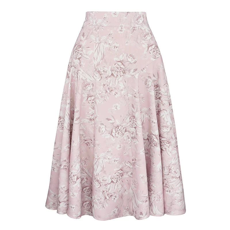 JUNGLE ME法式优雅气质粉色高腰印花显瘦半身裙女中长款夏季新款