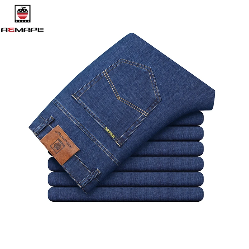 苹果男装宽松休闲商务直筒牛仔裤冰爽薄款中年男大码弹力百搭长裤