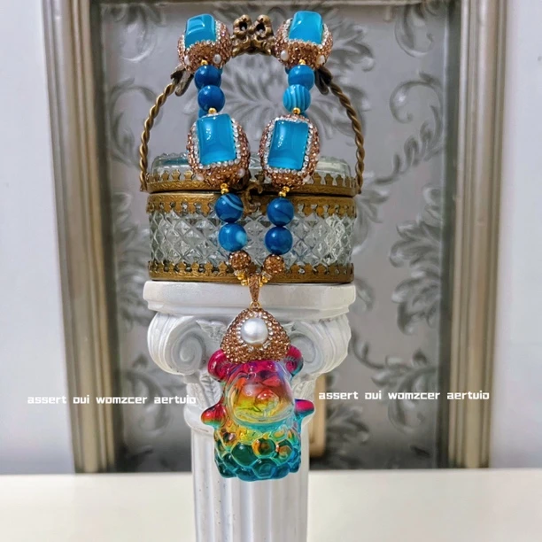 铜合金项链 蓝娜曼斯系列满镶颗粒9668蓝色手工镶嵌手作