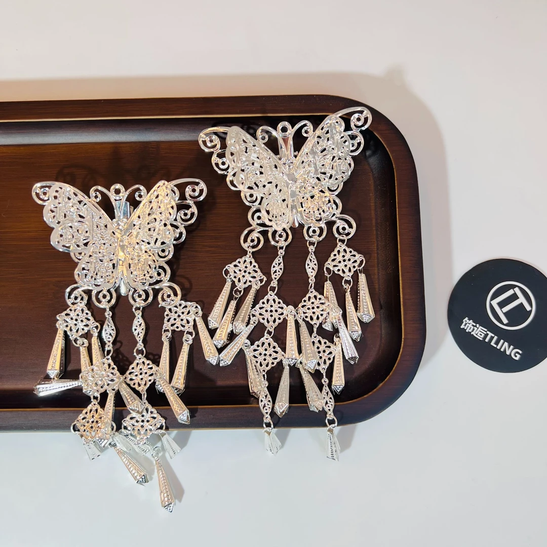 苗疆风蝴蝶边夹民族风银色气质仙女新中式边夹发夹（019）