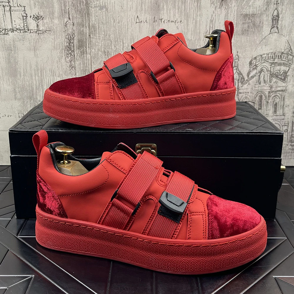 板鞋男2025新款一脚蹬懒人鞋潮流百搭休闲鞋魔术贴男鞋子红色单鞋