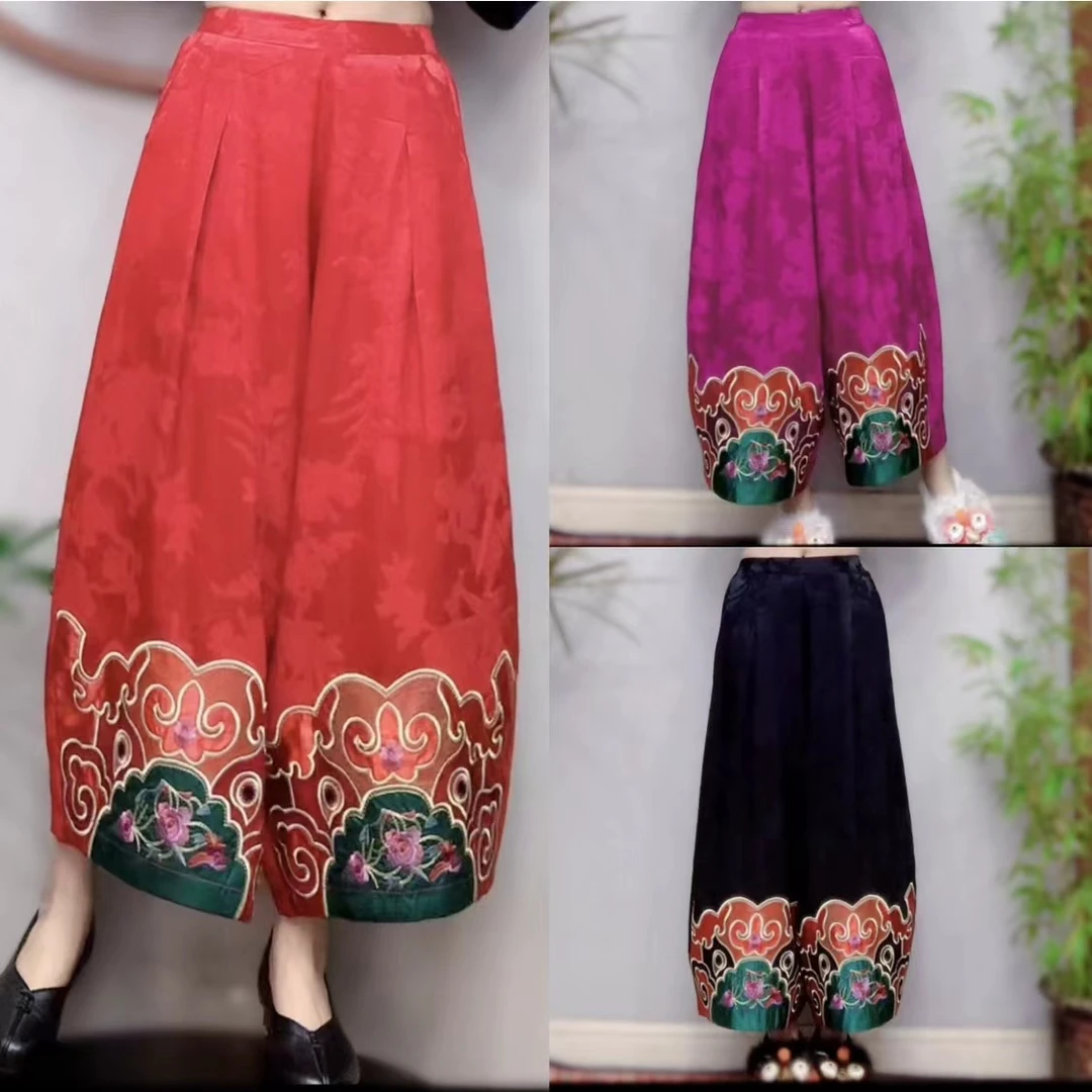 （裤长90左右）虎头裤锦缎雕花原创裤子休闲裤1007-3