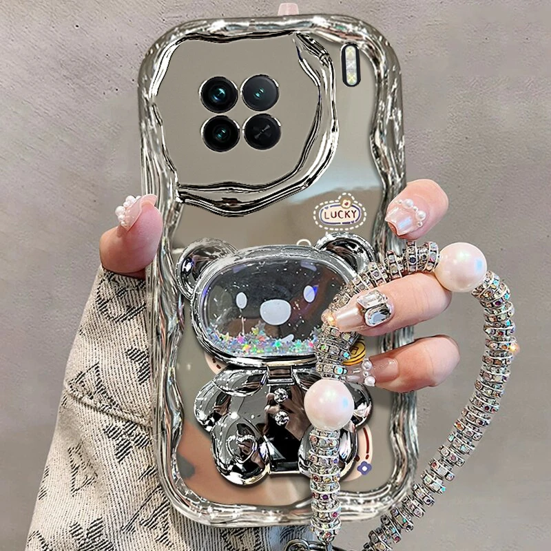 适用vivox90手机壳pro高级银小富婆流沙镜子支架硅胶防摔女款潮牌