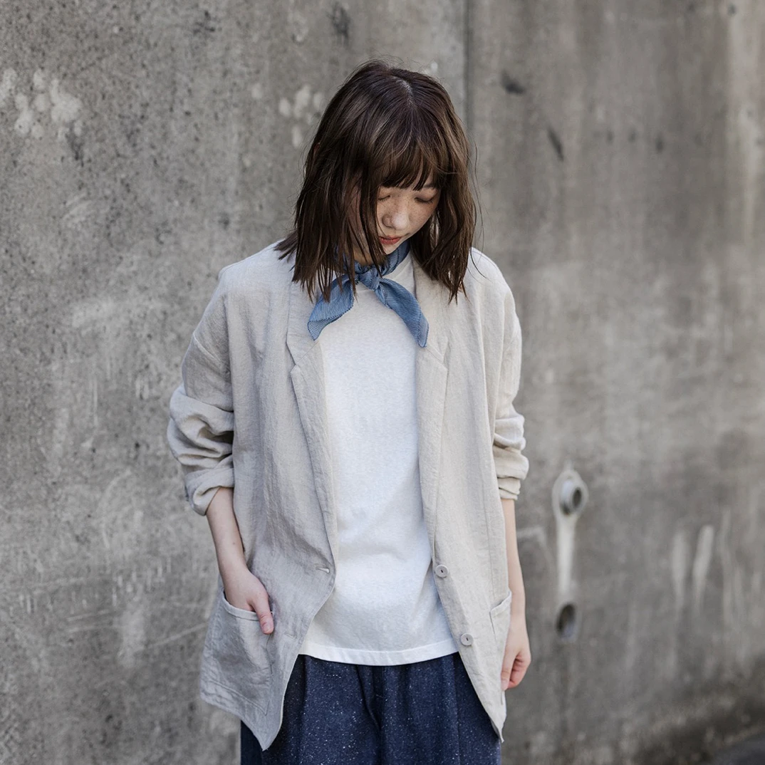 女士外套春秋高级感秋雨露麻面料宽松休闲亚麻长袖西装