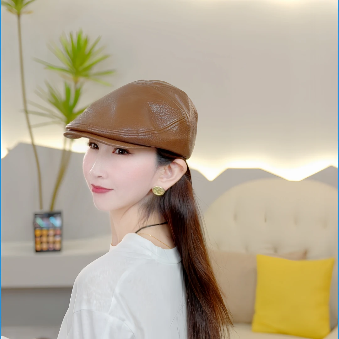 美式复古前进帽秋冬季女纯色百搭韩系简约百搭八角帽大头围显脸小